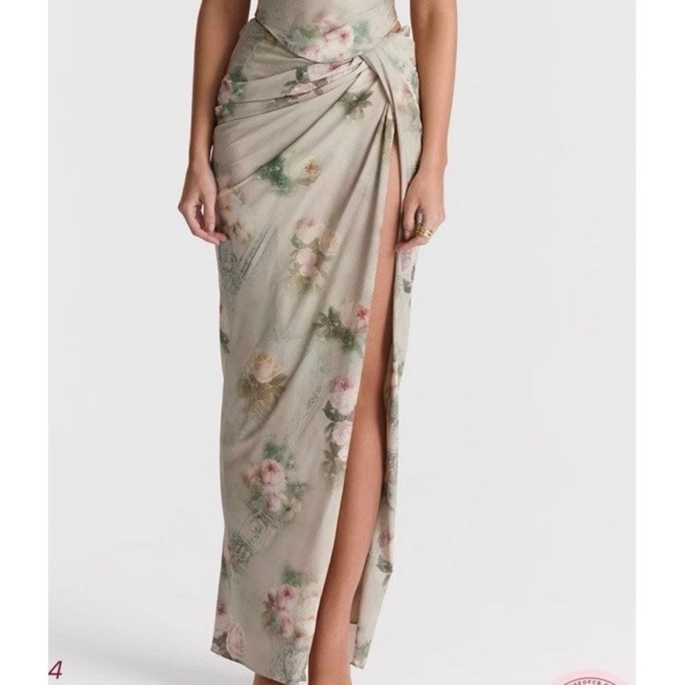 House Of CB Vesper Maxi Skirt Floral Draped Open Leg XS
